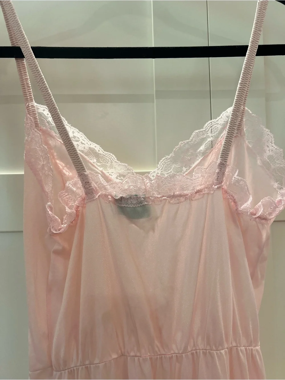 Soft Pink Lace-Trim Satin Ladies Nightwear